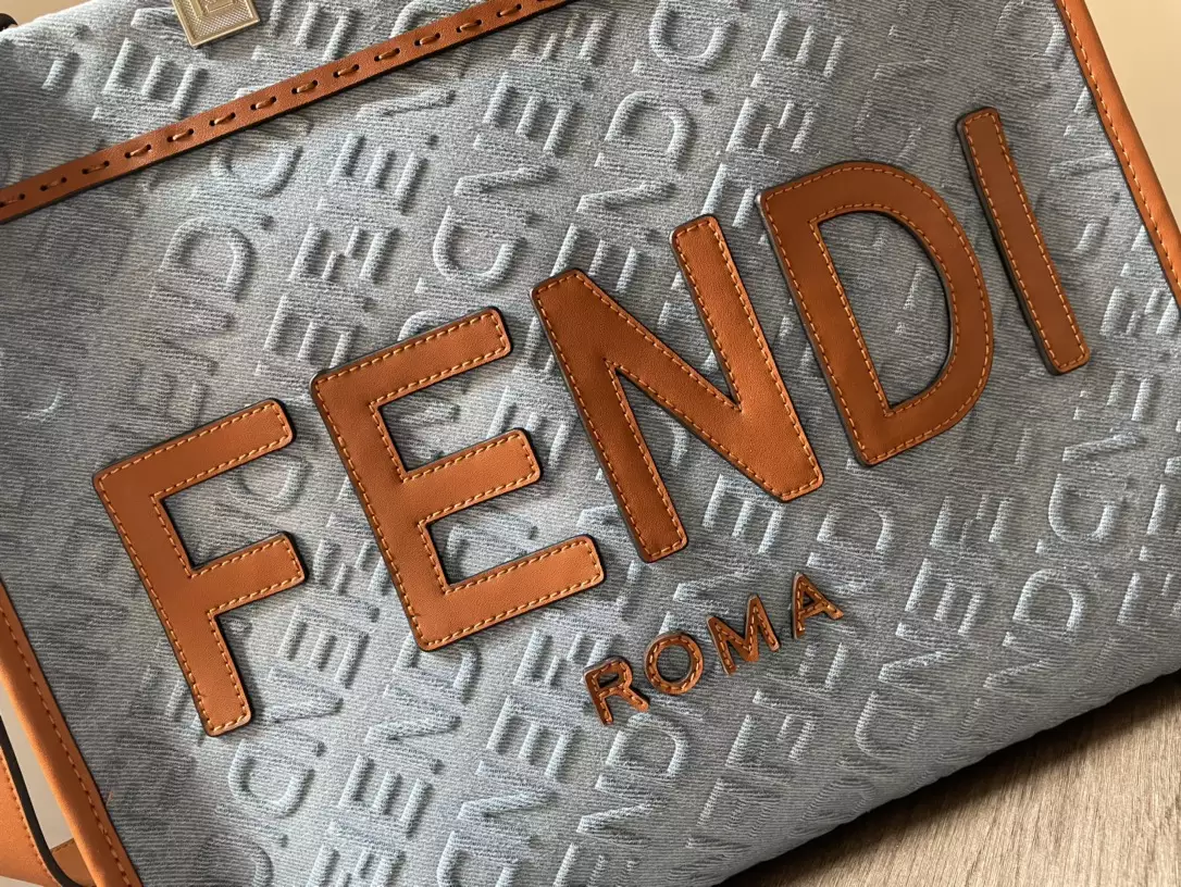 Fendi Sunshine Medium Light Blue Denim Shopper Bag