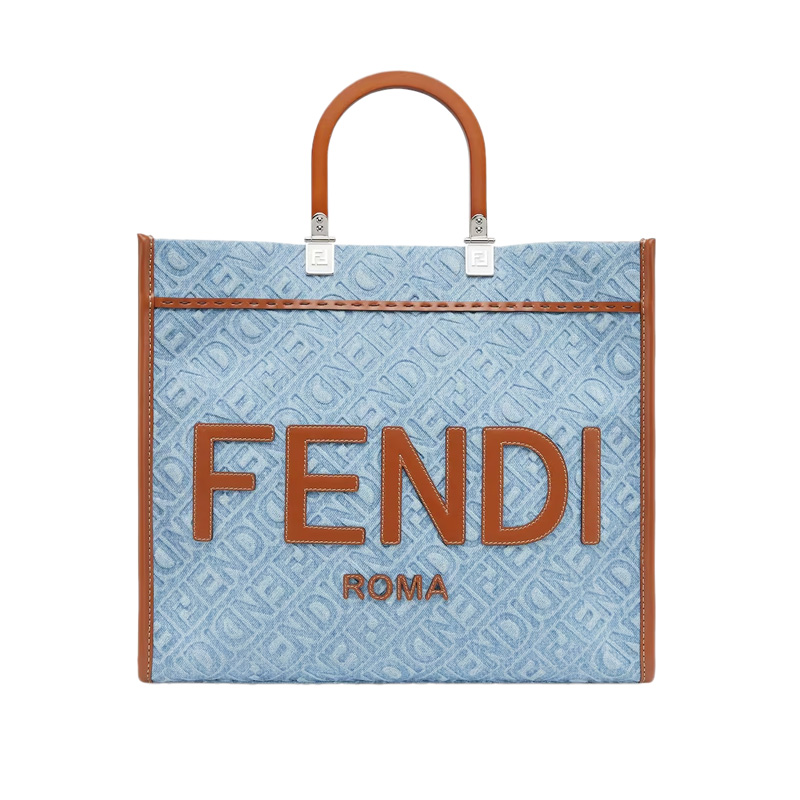 Fendi Sunshine Medium Light Blue Denim Shopper Bag