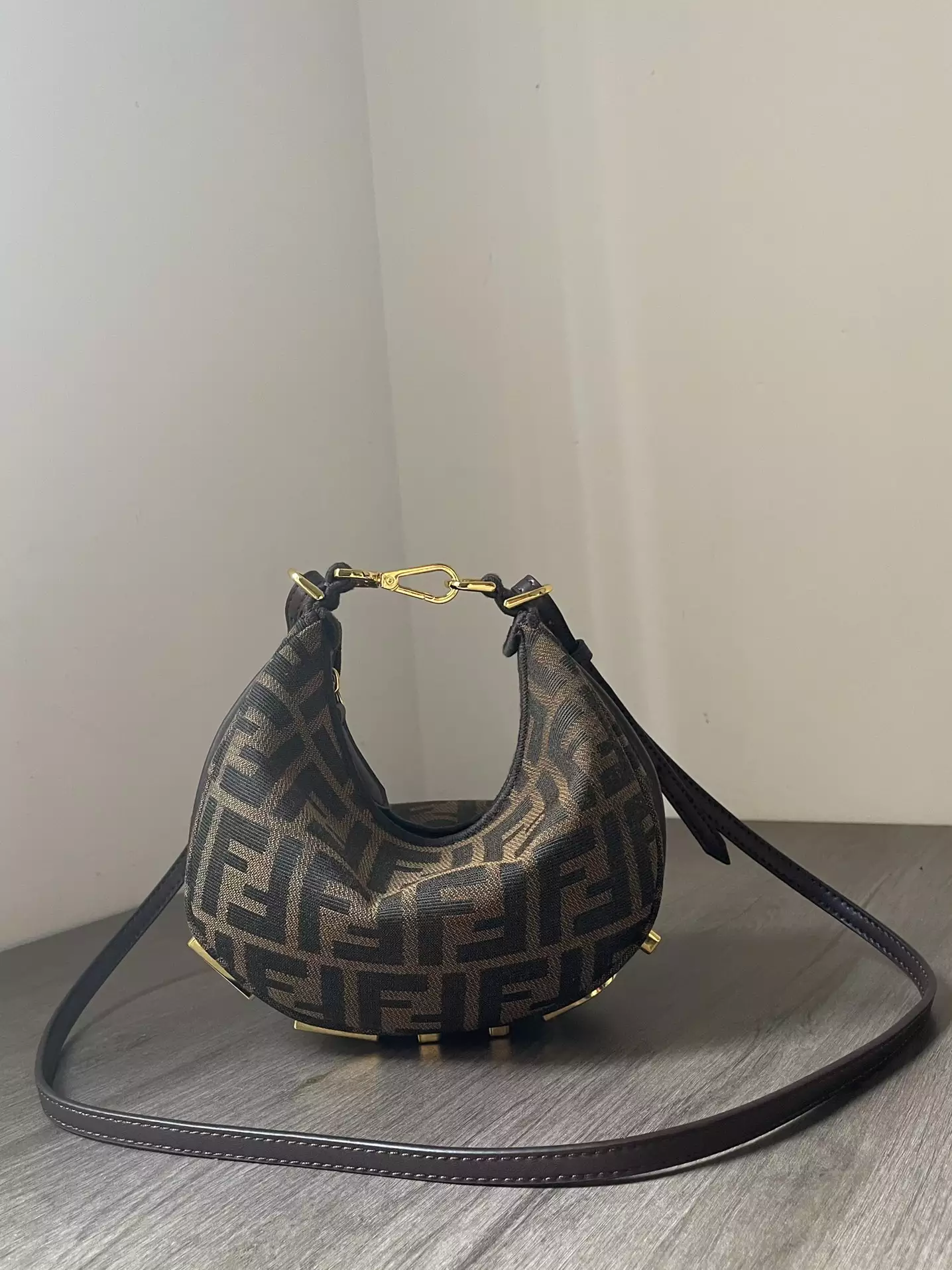 Fendigraphy Mini Brown FF Jacquard Fabric Bag