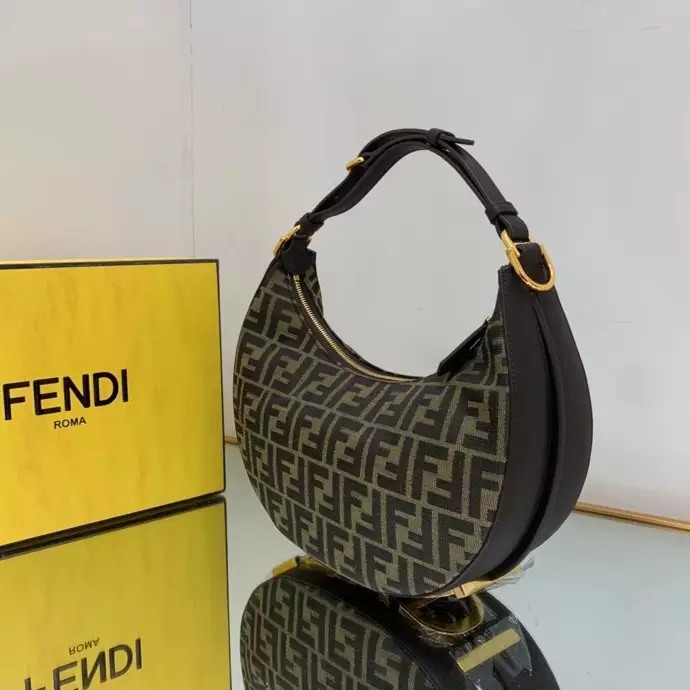 Fendigraphy Small Brown FF Jacquard Fabric Bag
