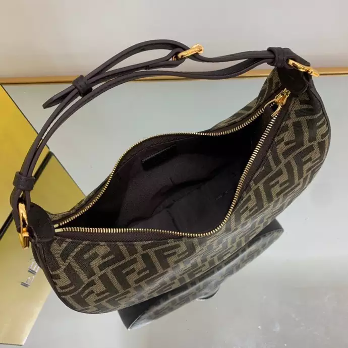 Fendigraphy Small Brown FF Jacquard Fabric Bag