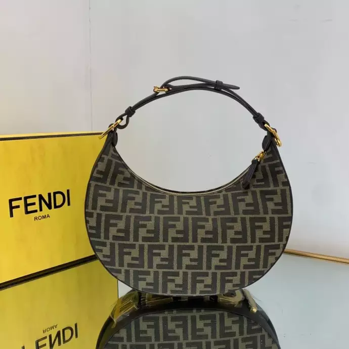 Fendigraphy Small Brown FF Jacquard Fabric Bag