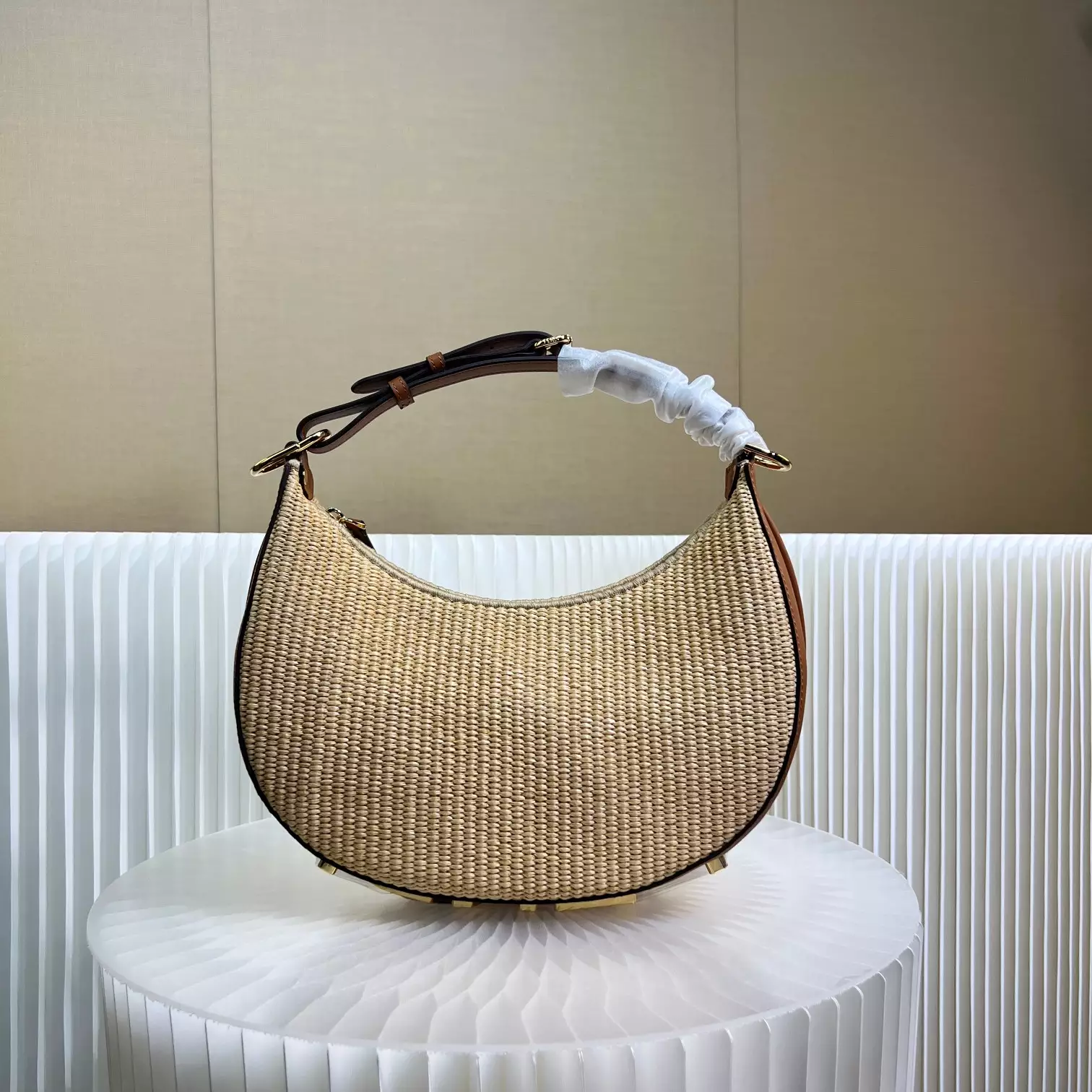 Fendigraphy Small Natural Straw Bag