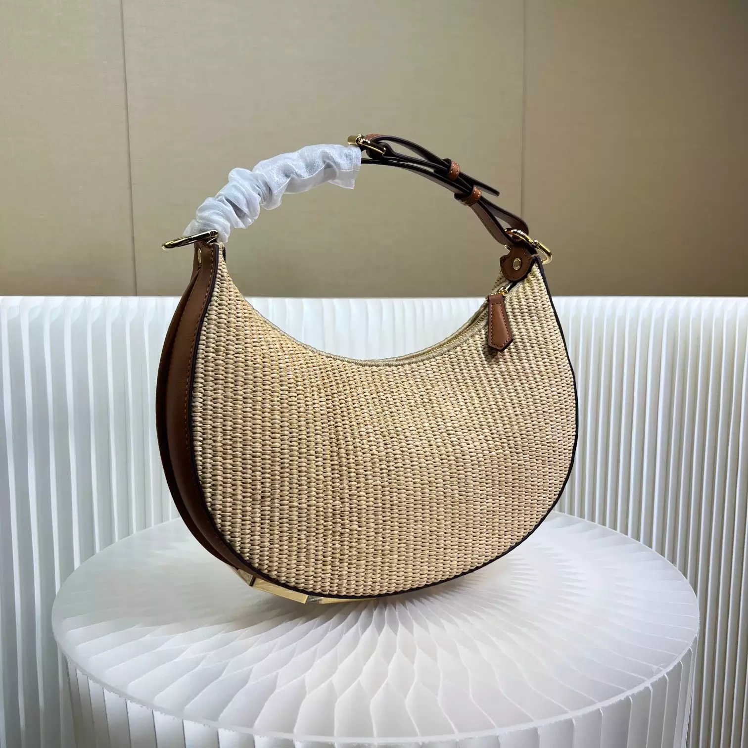 Fendigraphy Small Natural Straw Bag