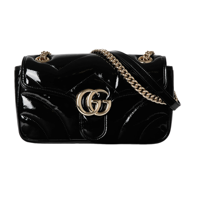 GG Marmont Small Shoulder Bag Black Quilted Chevron Patent Leather – GB338