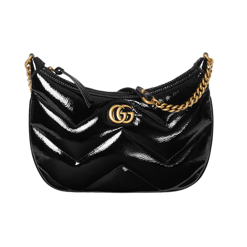 GG Marmont Small Shoulder Bag Black Quilted Chevron Patent Leather – GB339