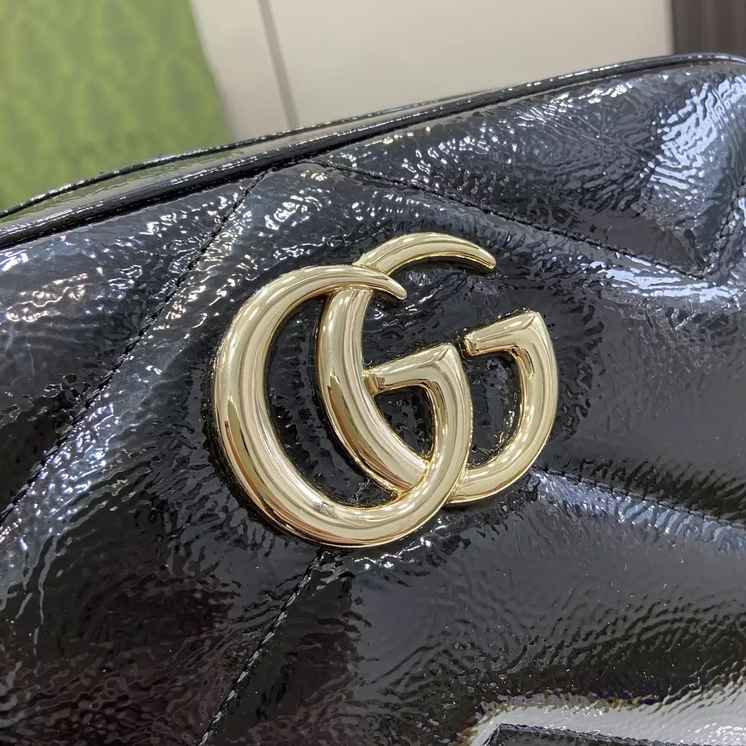 GG Marmont Small Shoulder Bag Black Quilted Chevron Patent Leather – GB340