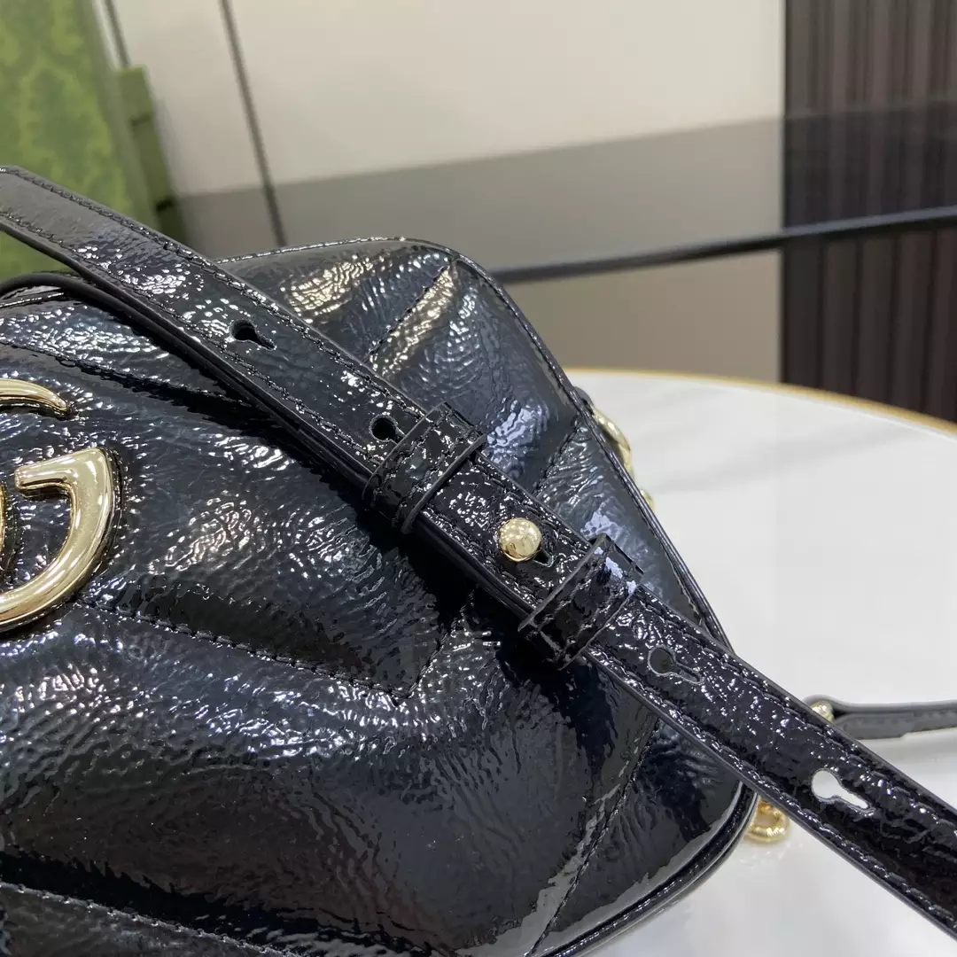 GG Marmont Small Shoulder Bag Black Quilted Chevron Patent Leather – GB340