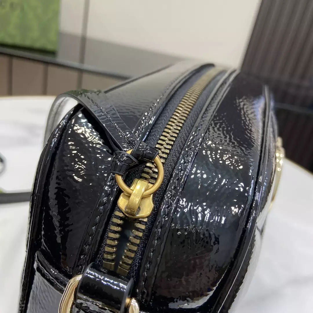 GG Marmont Small Shoulder Bag Black Quilted Chevron Patent Leather – GB340