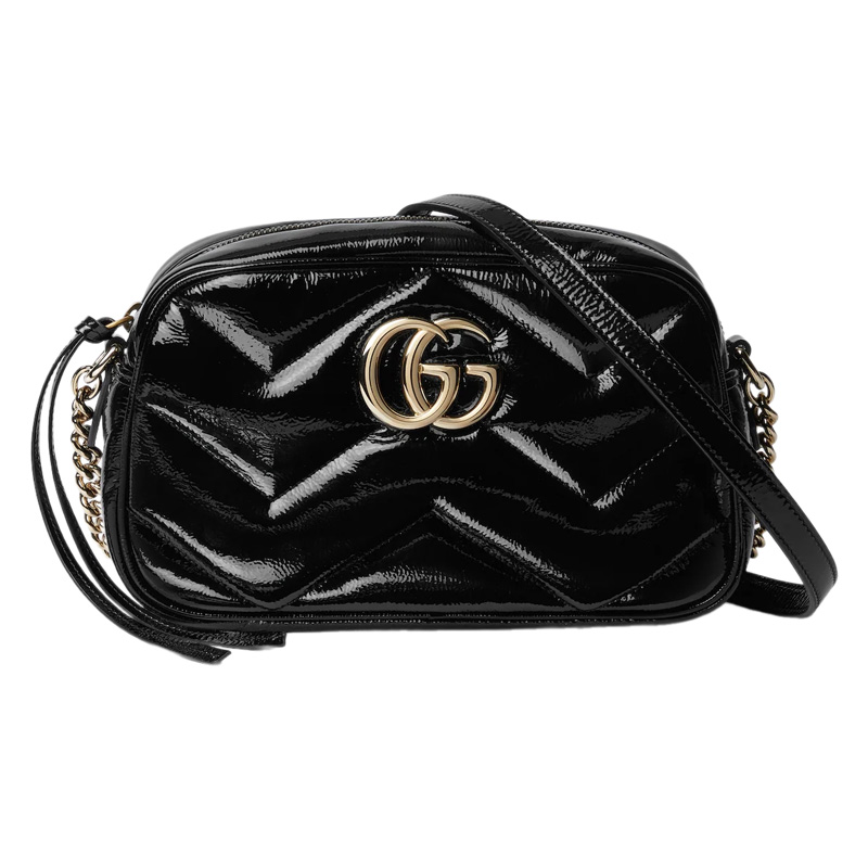 GG Marmont Small Shoulder Bag Black Quilted Chevron Patent Leather – GB340