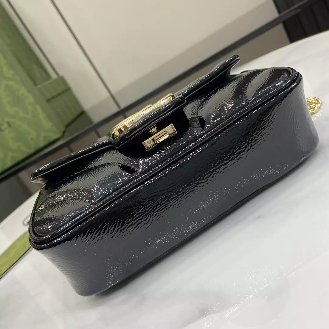 GG Marmont Super Mini Bag Black Quilted Chevron Patent Leather