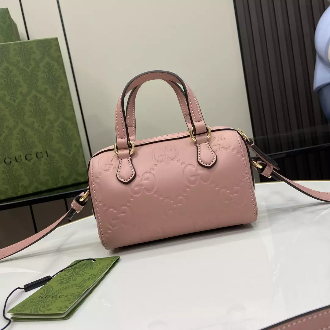 GG Super Mini Top Handle Bag in Rose Beige Leather