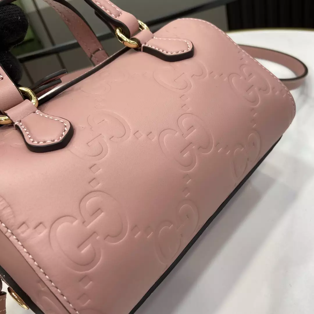 GG Super Mini Top Handle Bag in Rose Beige Leather