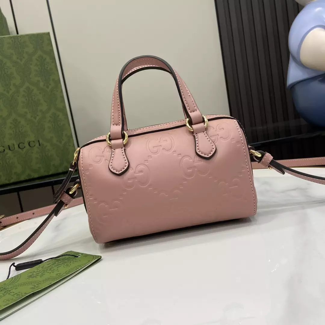 GG Super Mini Top Handle Bag in Rose Beige Leather