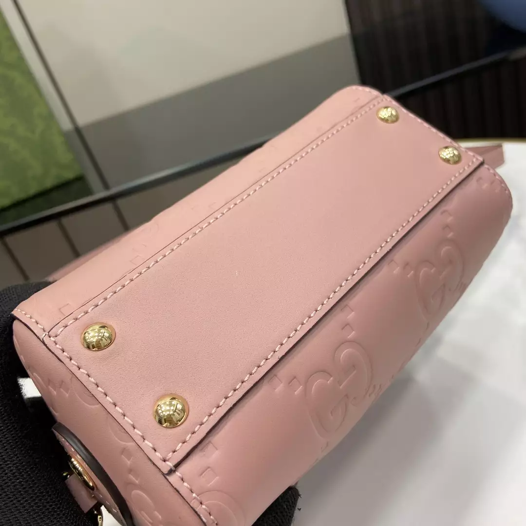 GG Super Mini Top Handle Bag in Rose Beige Leather
