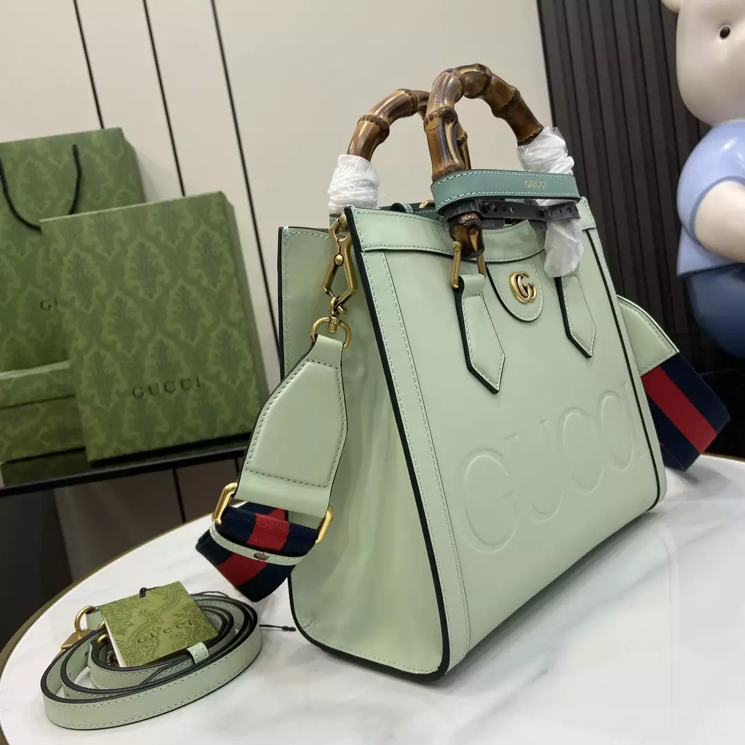 G*u*i diana small tote bag double g pale green leather