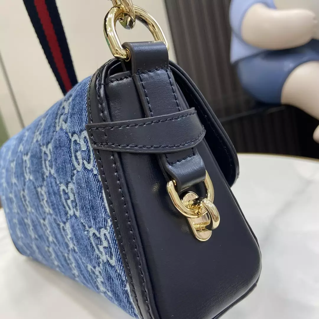 Gucci Luce Small Shoulder Bag in Blue GG Denim