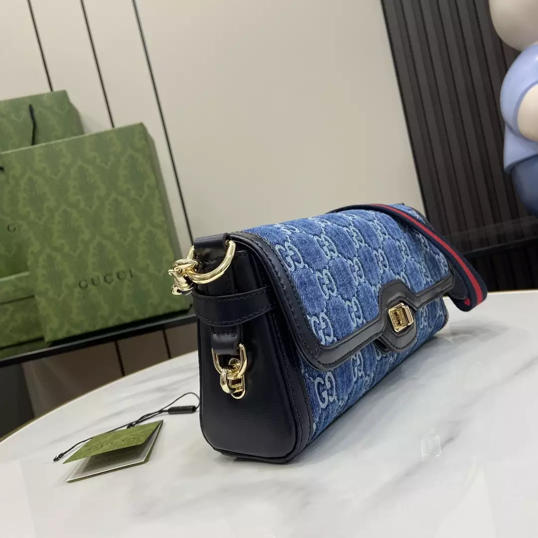 Gucci Luce Small Shoulder Bag in Blue GG Denim