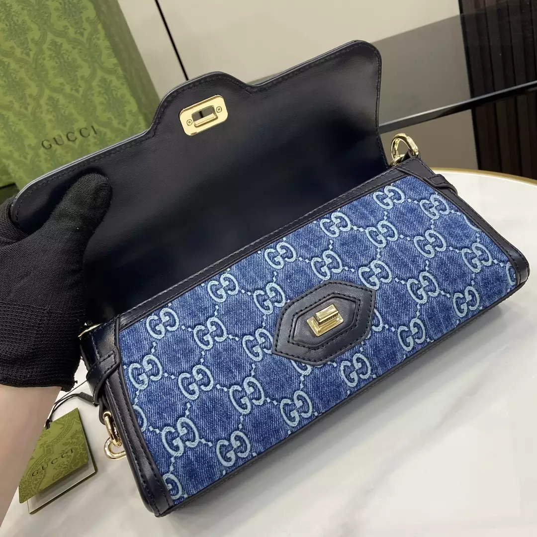 Gucci Luce Small Shoulder Bag in Blue GG Denim