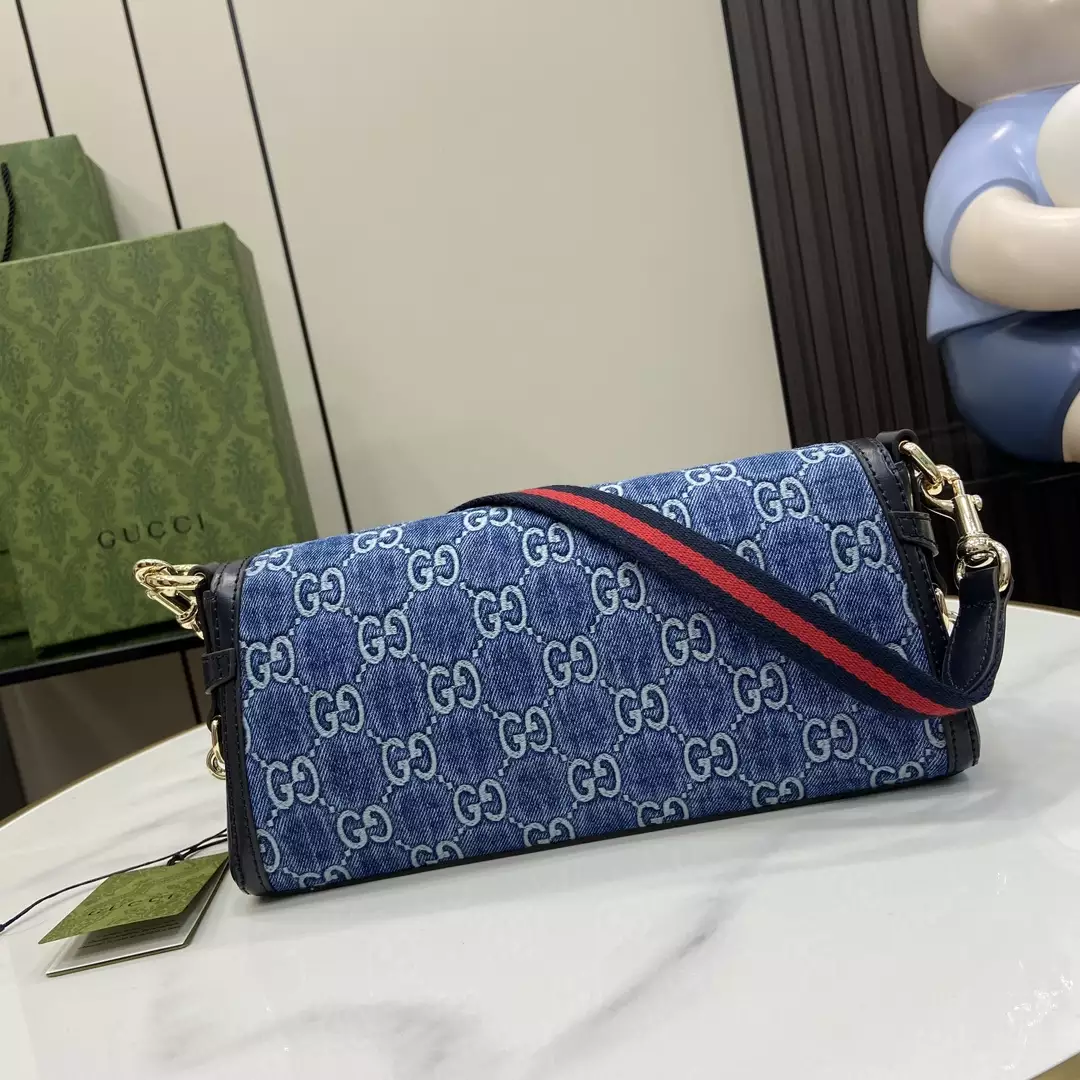 Gucci Luce Small Shoulder Bag in Blue GG Denim