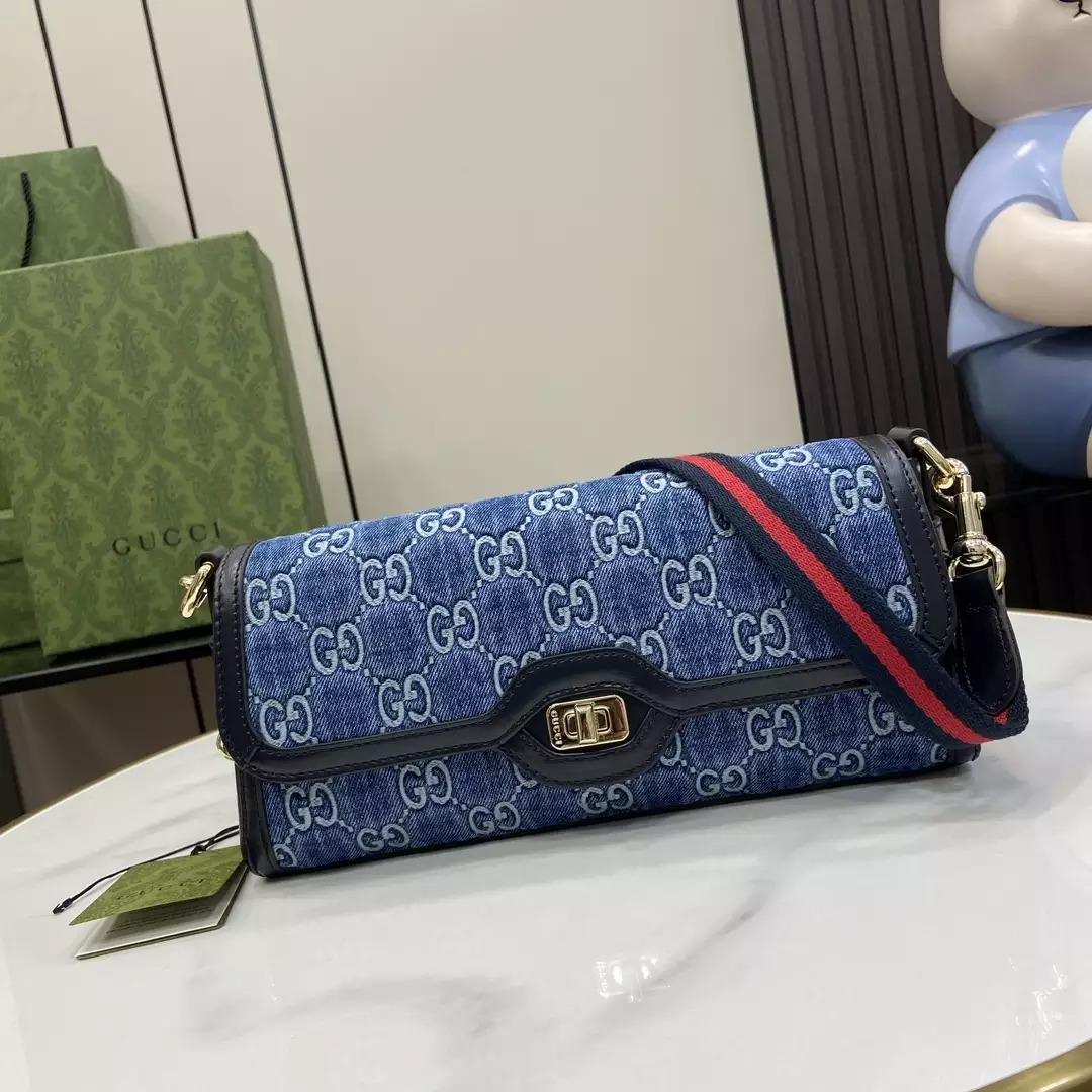 Gucci Luce Small Shoulder Bag in Blue GG Denim