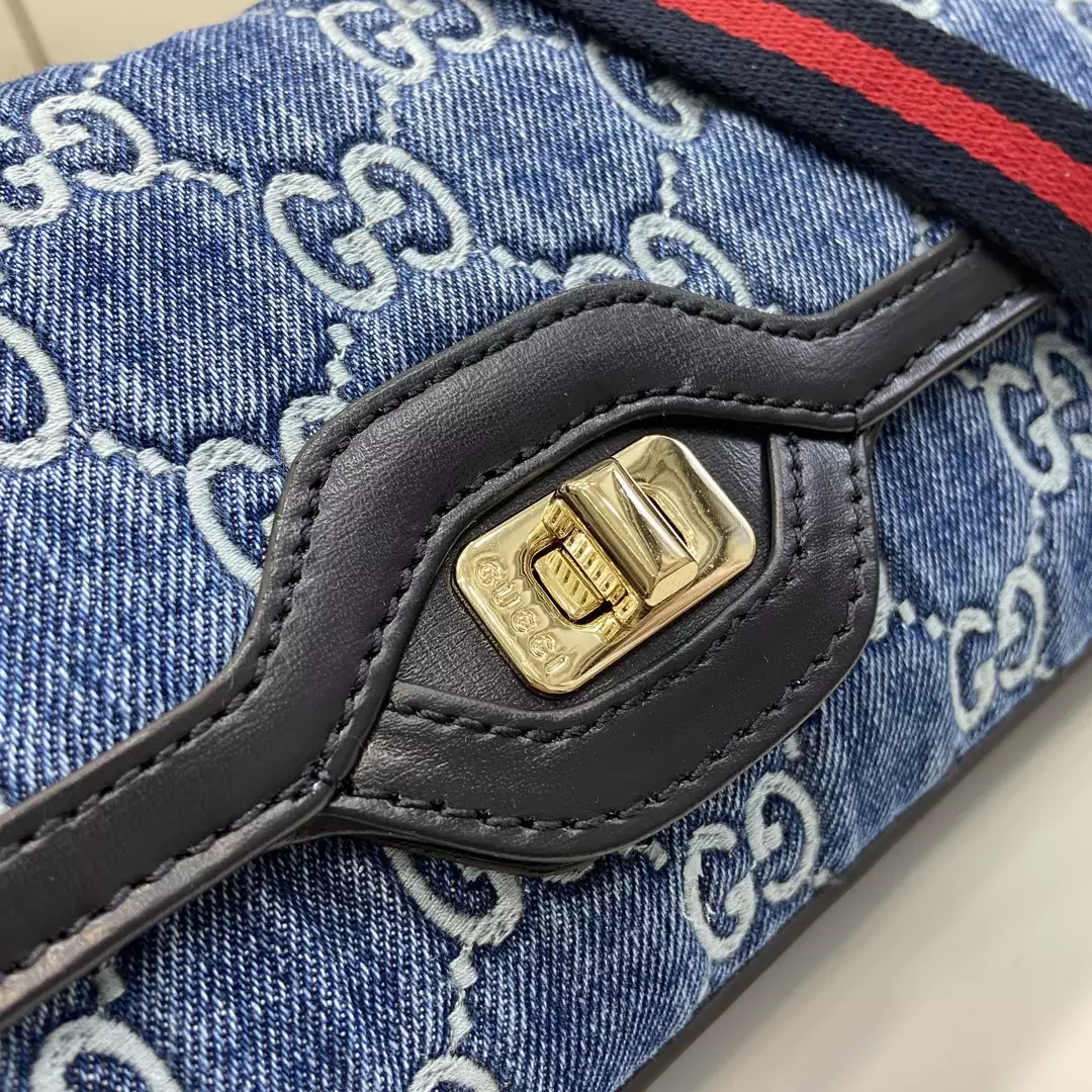 Gucci Luce Small Shoulder Bag in Blue GG Denim