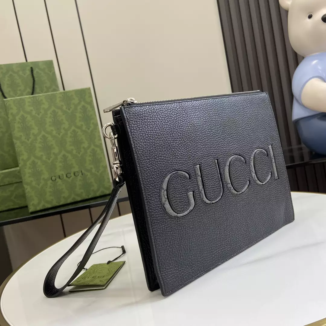 Gucci Pouch with Strap in Black Leather