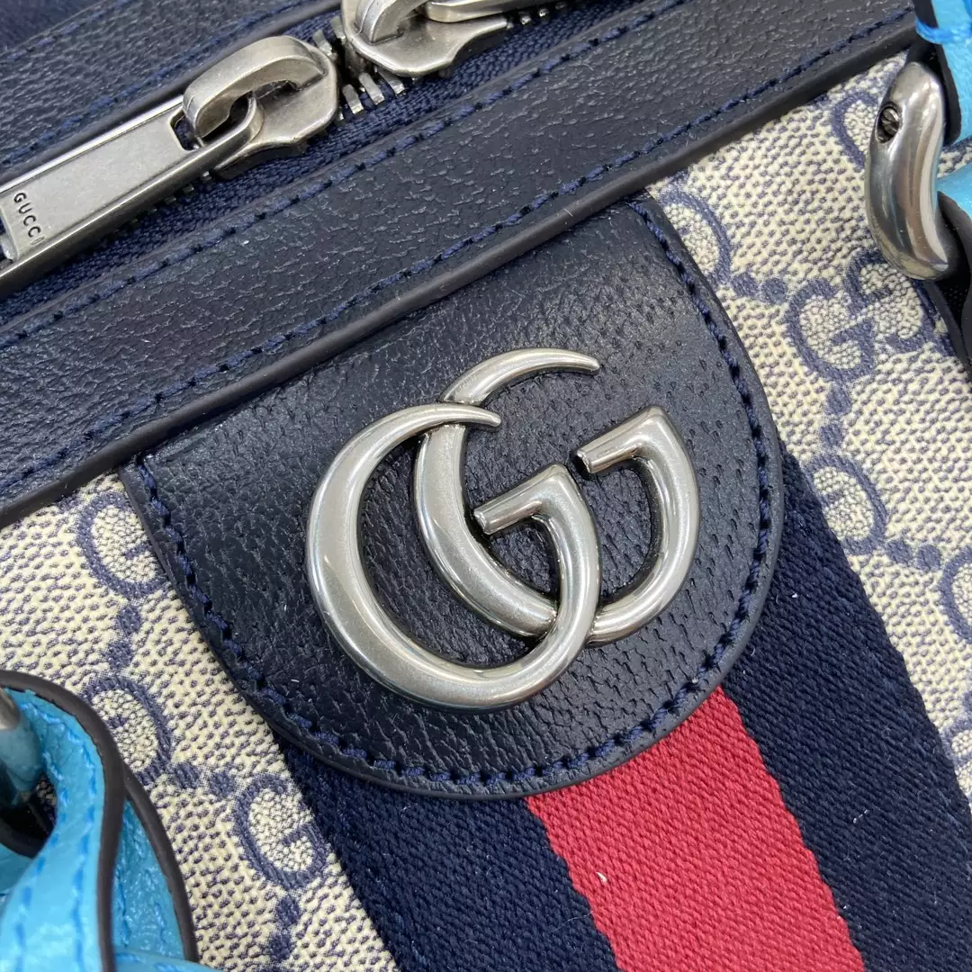Gucci Savoy Large Duffle Bag in Beige and Blue GG Supreme