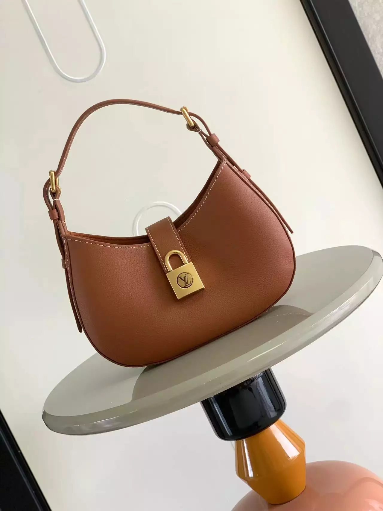 Low Key Shoulder Bag Cognac Brown Grained Calfskin