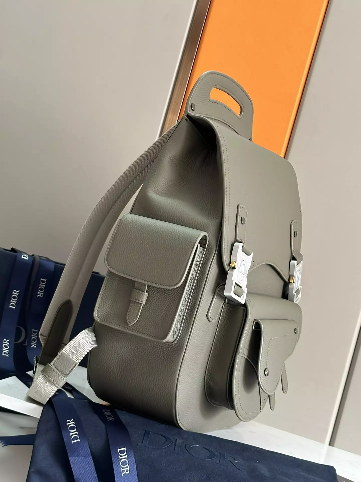 Maxi Gallop Backpack Khaki Grained Calfskin