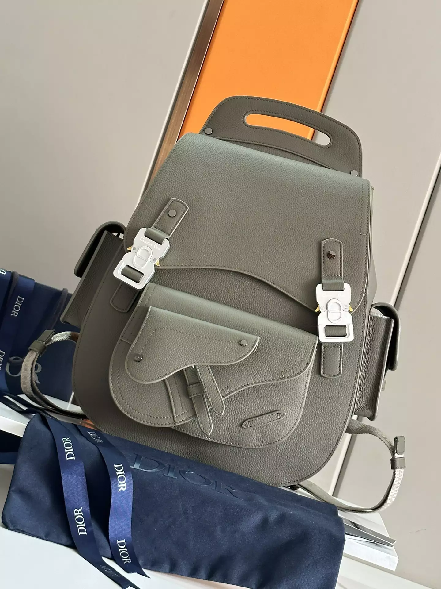 Maxi Gallop Backpack Khaki Grained Calfskin