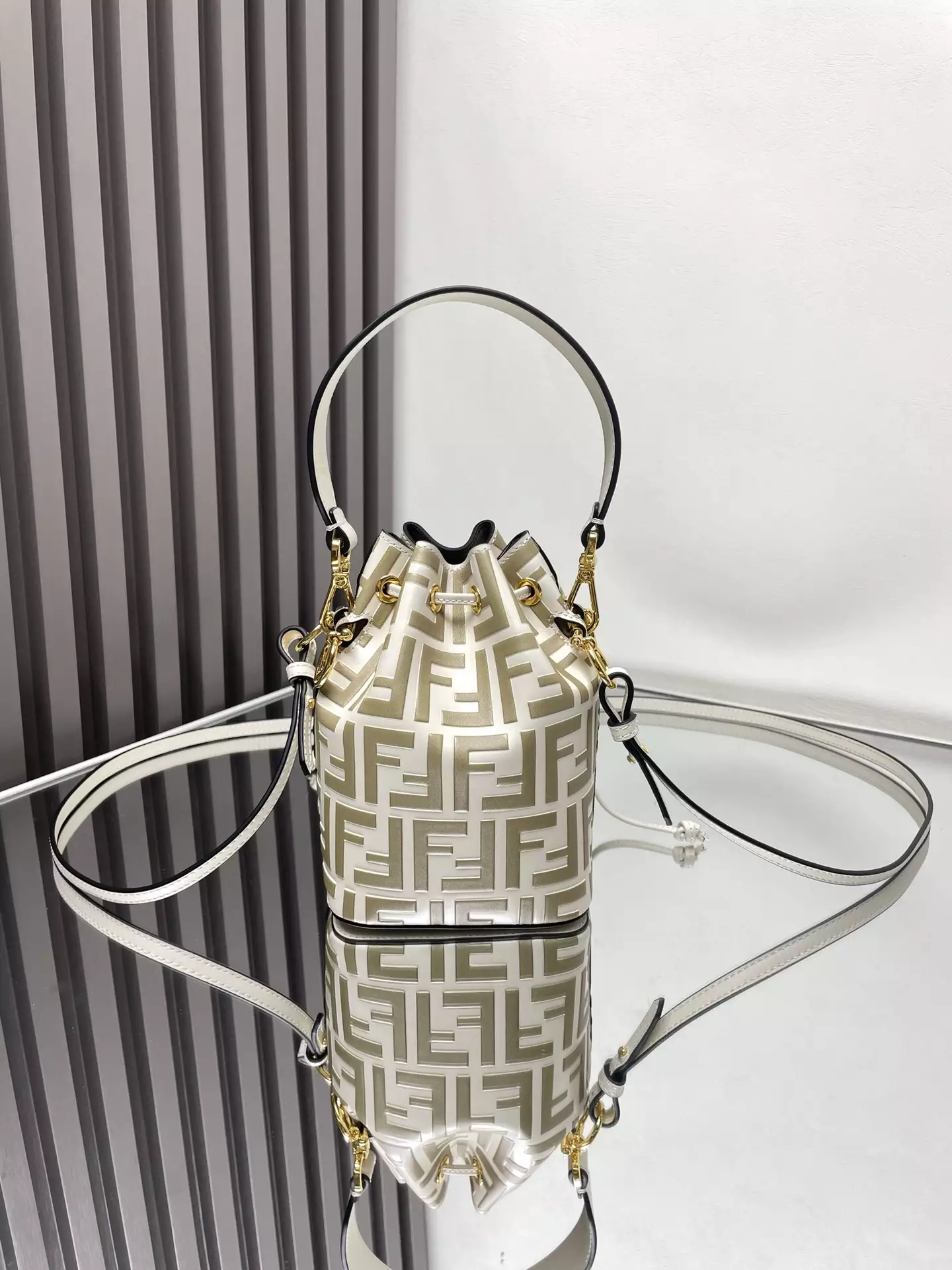 Mon Tresor Beige Leather Mini Bag with FF Embroidery