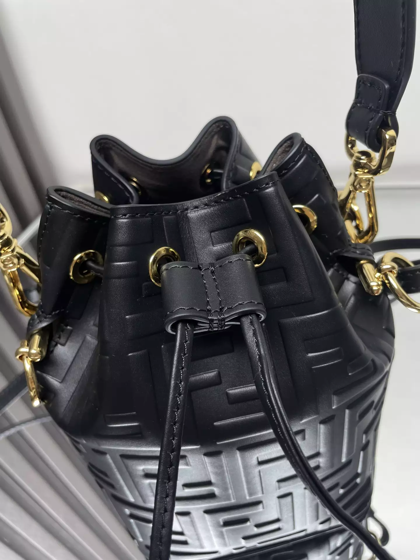 Mon Tresor Black Leather Mini Bag with FF Embroidery