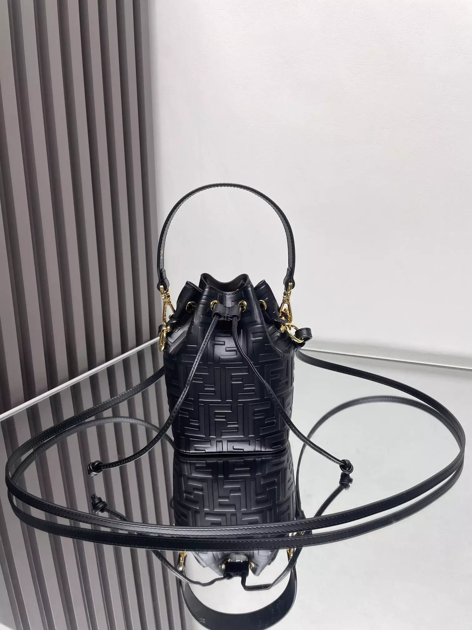 Mon Tresor Black Leather Mini Bag with FF Embroidery