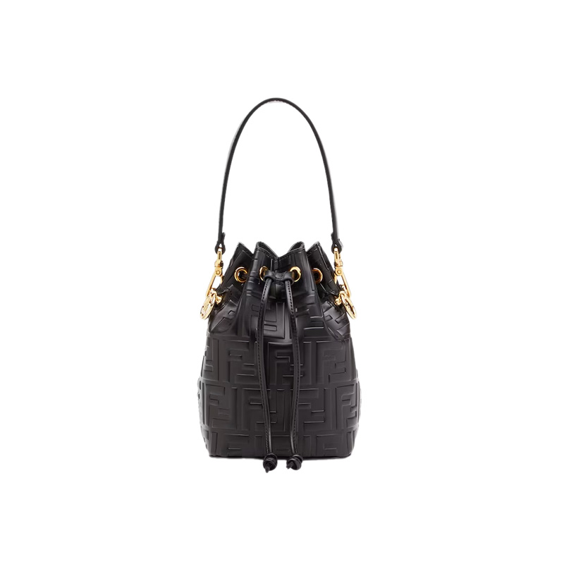Mon Tresor Black Leather Mini Bag with FF Embroidery