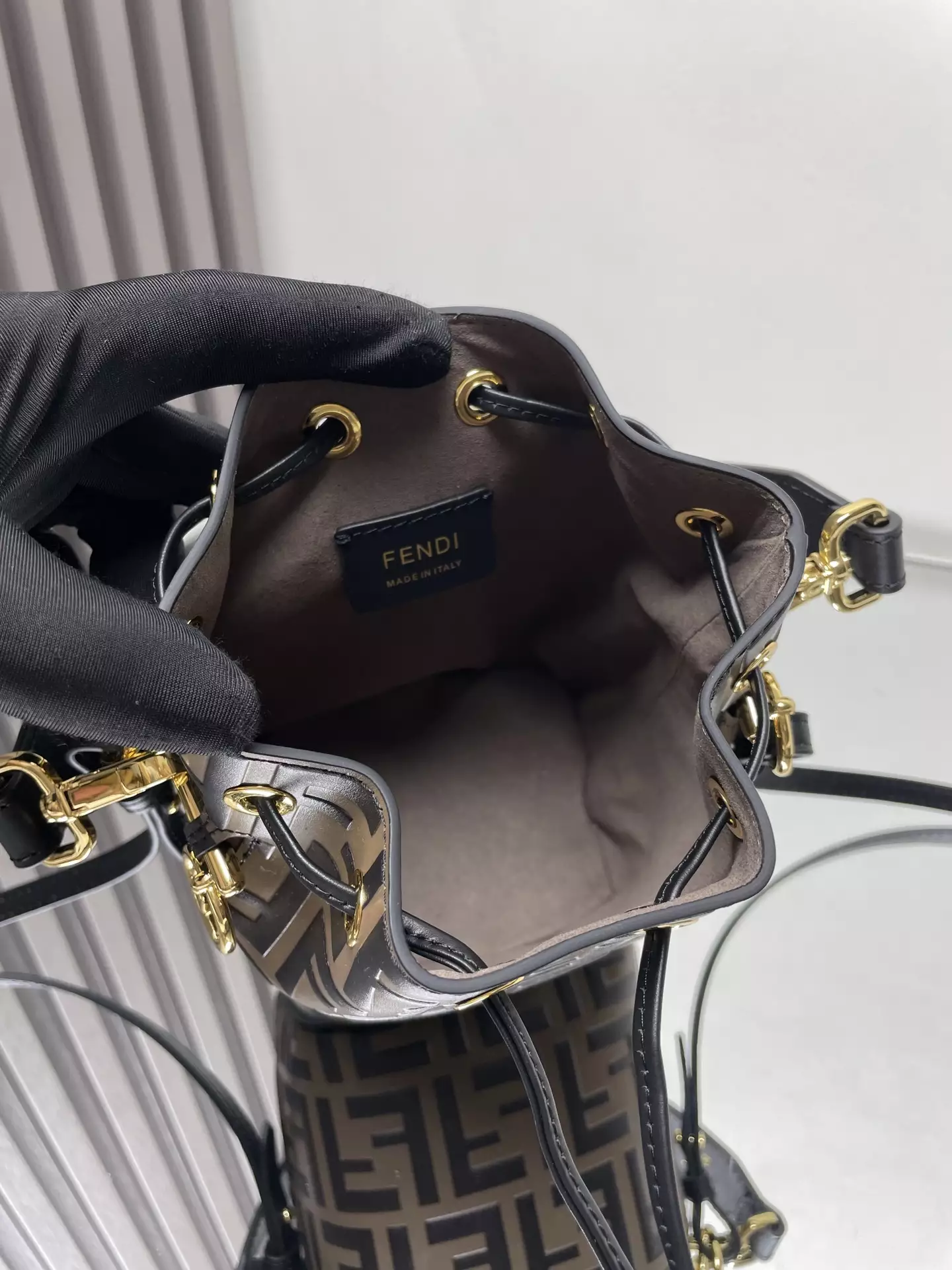 Mon Tresor Brown Leather Mini Bag with FF Embroidery