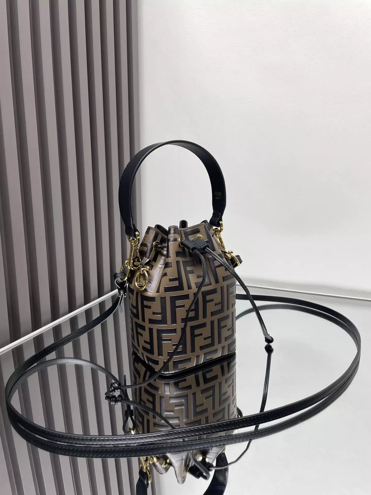Mon Tresor Brown Leather Mini Bag with FF Embroidery