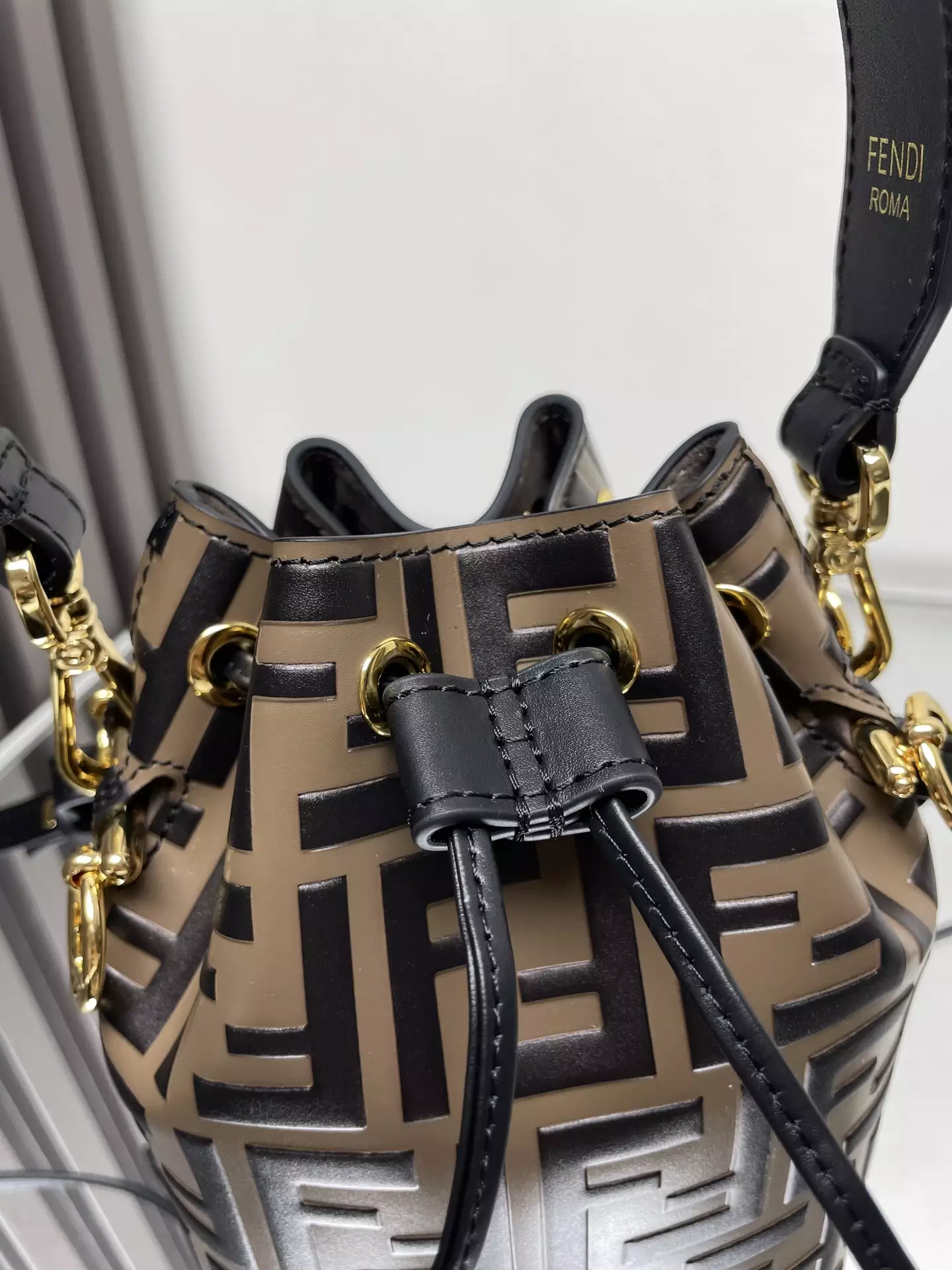 Mon Tresor Brown Leather Mini Bag with FF Embroidery
