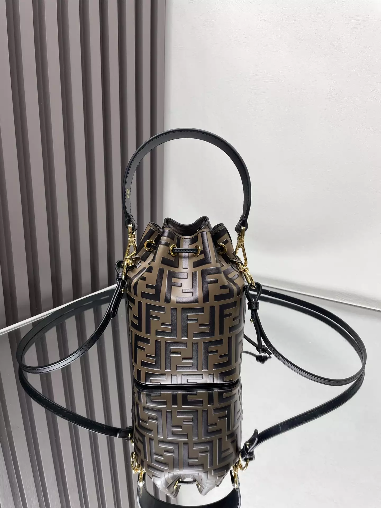Mon Tresor Brown Leather Mini Bag with FF Embroidery