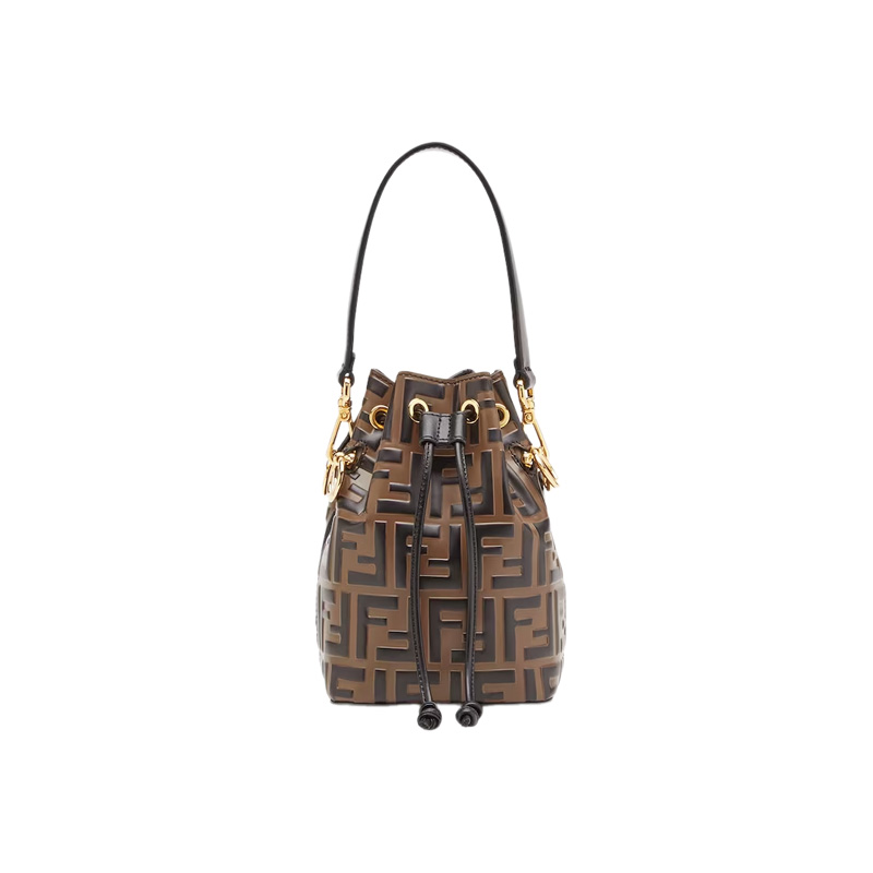 Mon Tresor Brown Leather Mini Bag with FF Embroidery