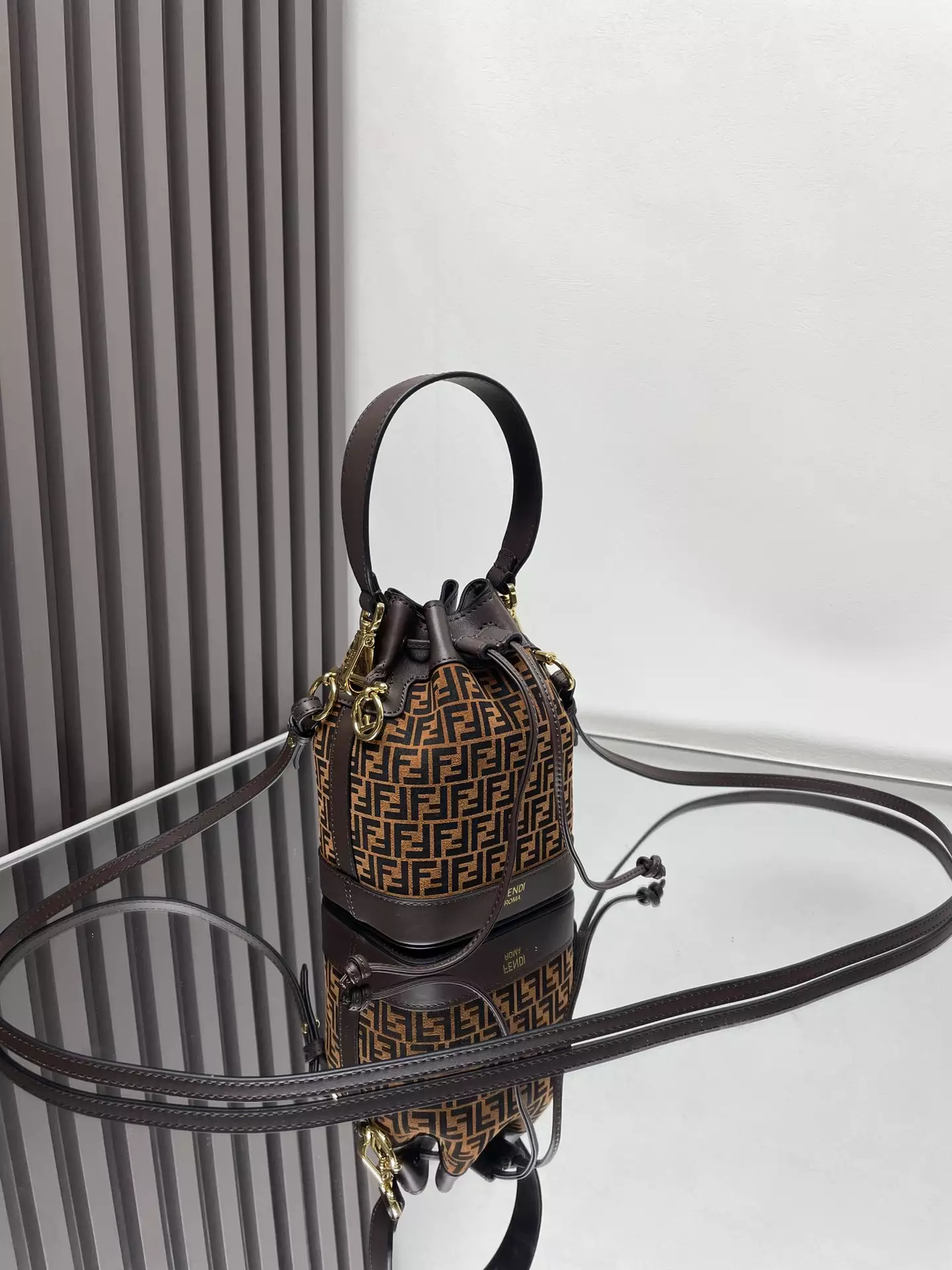 Mon Tresor Brown Leather Mini-Bag with FF Print