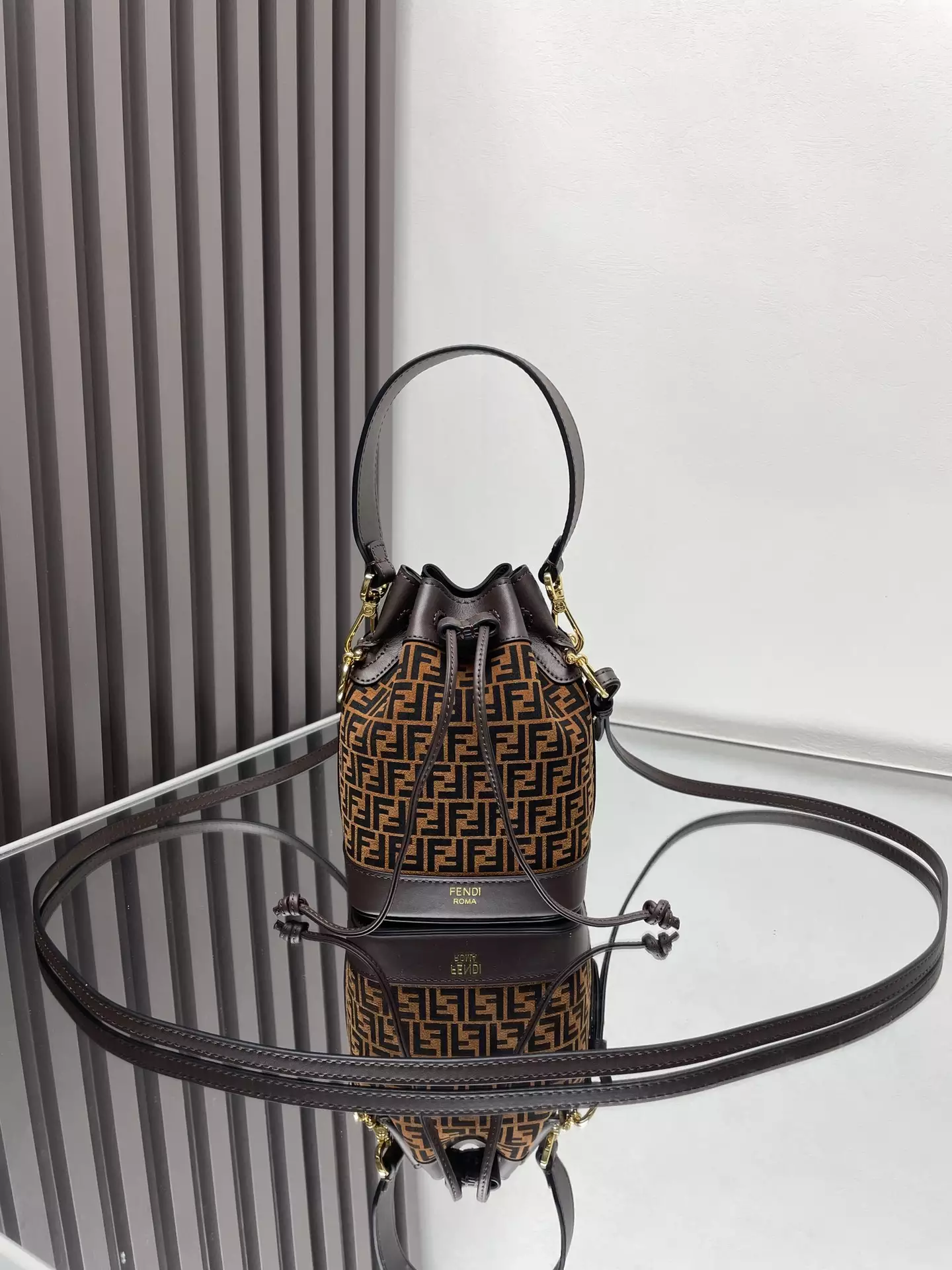 Mon Tresor Brown Leather Mini-Bag with FF Print
