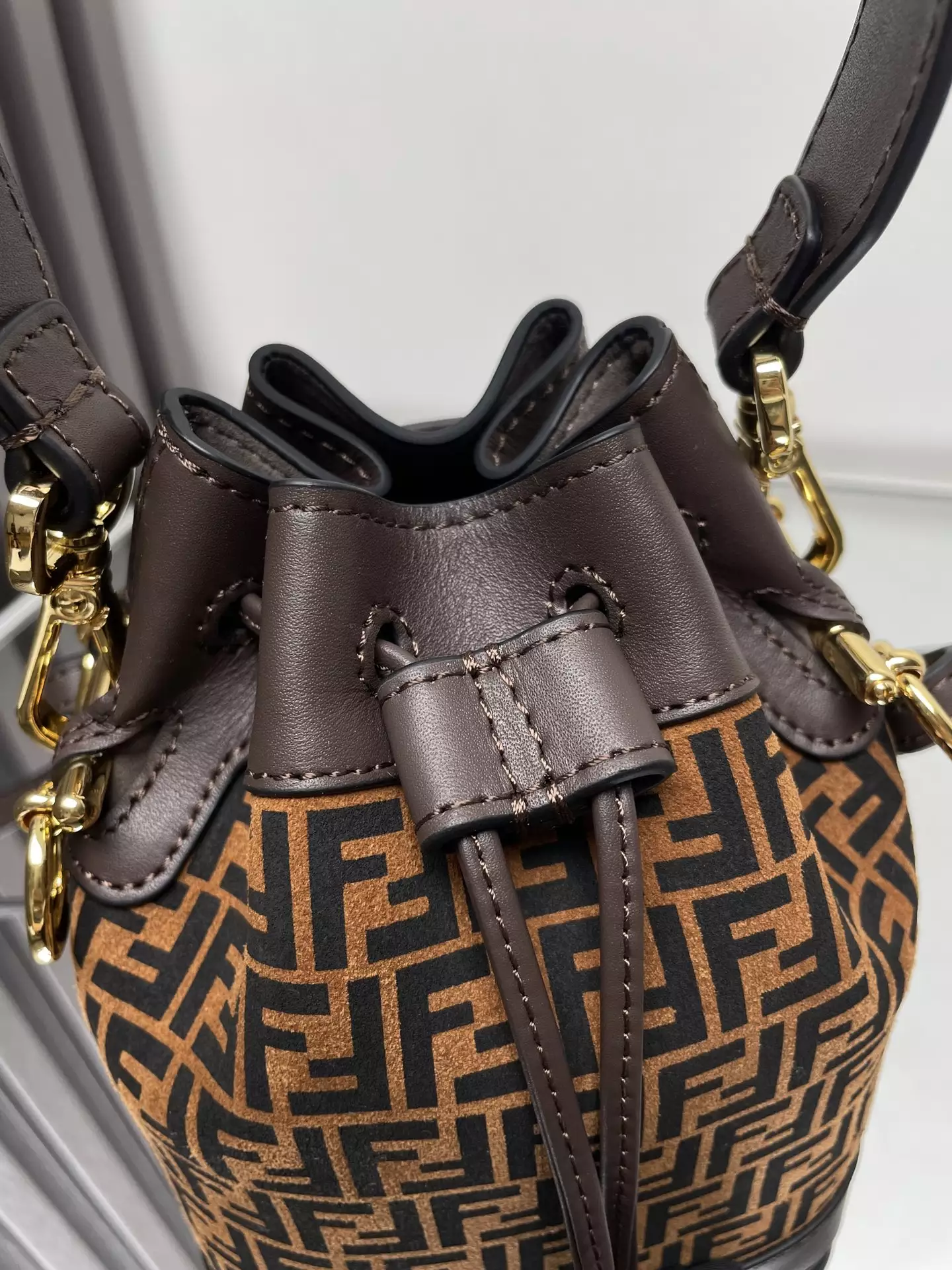 Mon Tresor Brown Leather Mini-Bag with FF Print