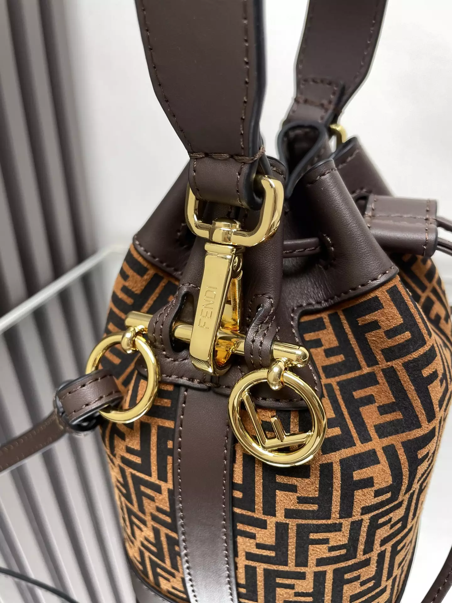 Mon Tresor Brown Leather Mini-Bag with FF Print