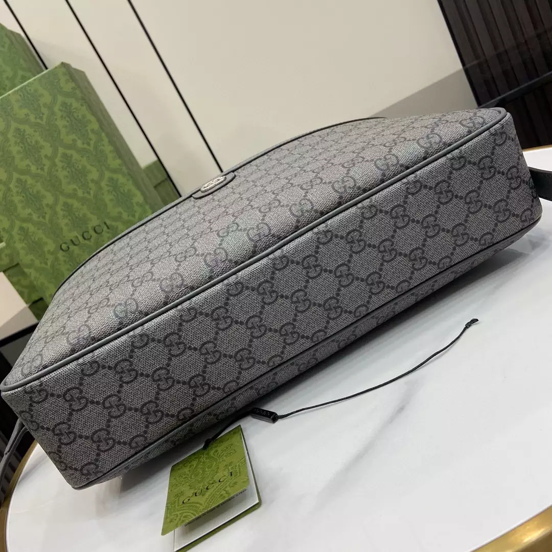 Ophidia Medium GG Briefcase in Dark Grey and Black GG Supreme