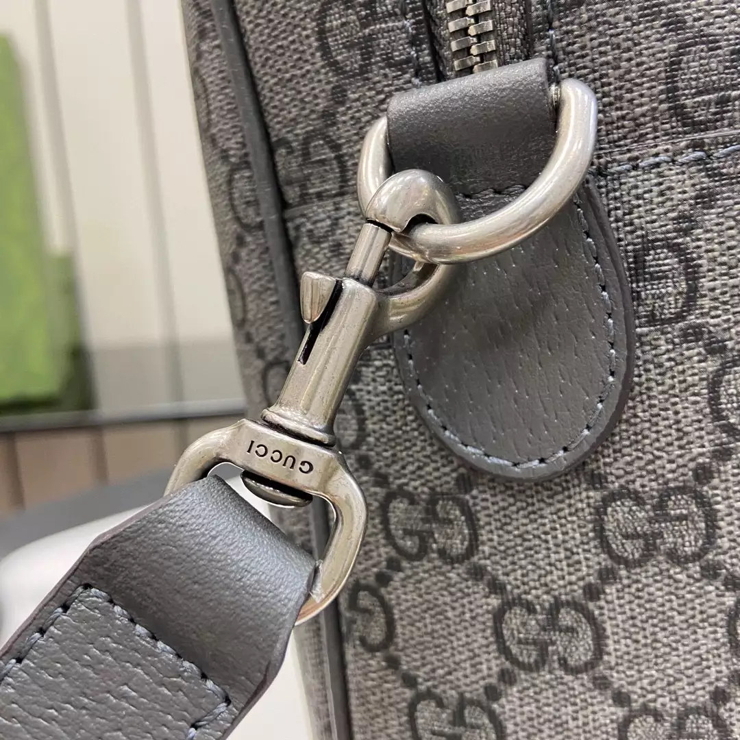 Ophidia Medium GG Briefcase in Dark Grey and Black GG Supreme