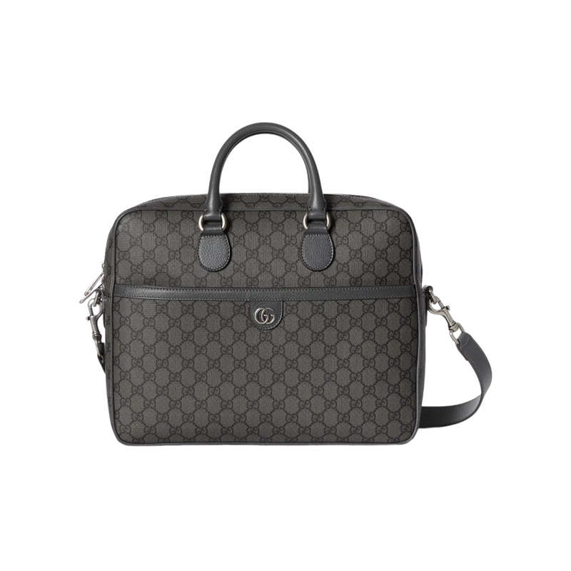 Ophidia Medium GG Briefcase in Dark Grey and Black GG Supreme