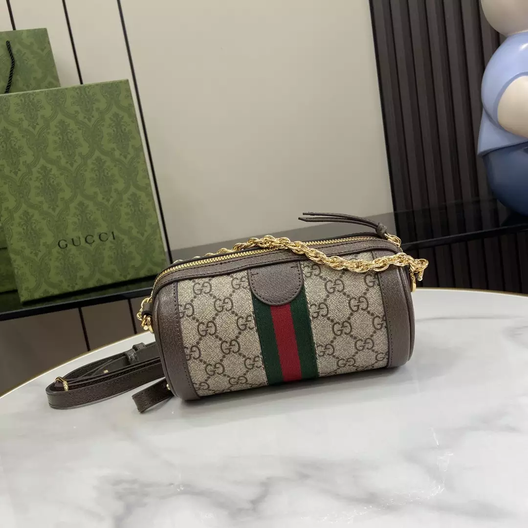 Ophidia Mini Shoulder Bag in Beige and Ebony GG Supreme