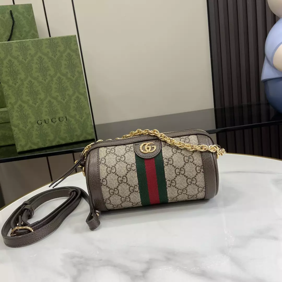 Ophidia Mini Shoulder Bag in Beige and Ebony GG Supreme