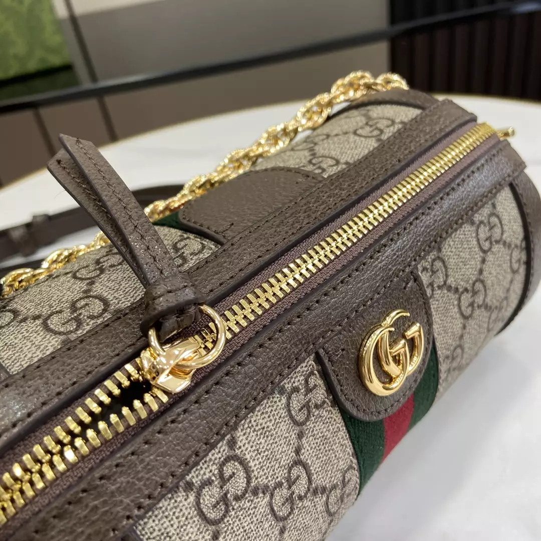 Ophidia Mini Shoulder Bag in Beige and Ebony GG Supreme